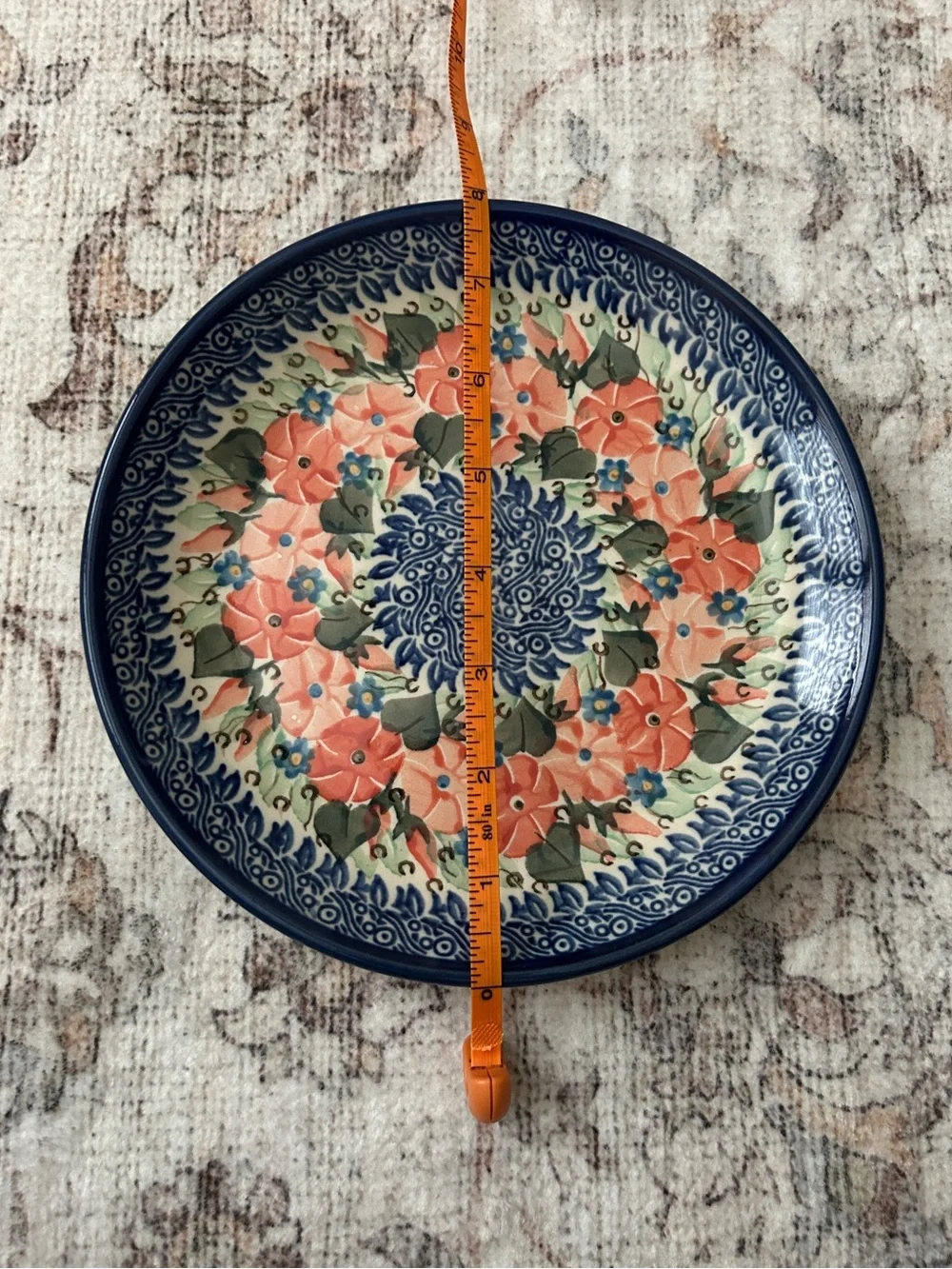 Polish Pottery Floral Dinner Plate Blue Coral Ceramika Artystyczna Handmade